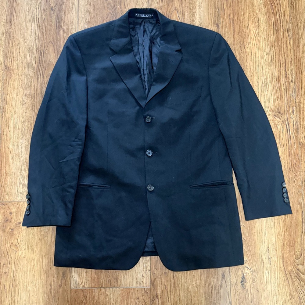 Hugo Boss Einstein Sigma Black 100%‎ Wool 3 Button Blazer Mens 40S Made in USA
